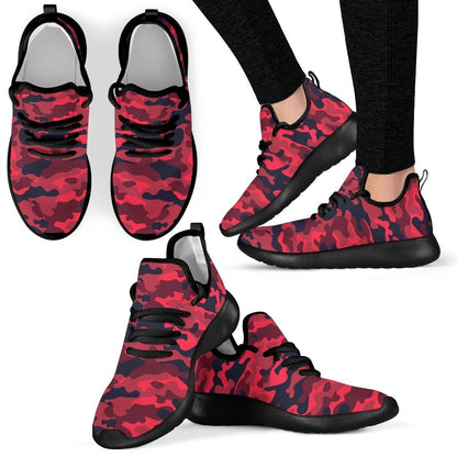 Red Pink And Black Camouflage Print Mesh Knit Shoes GearFrost