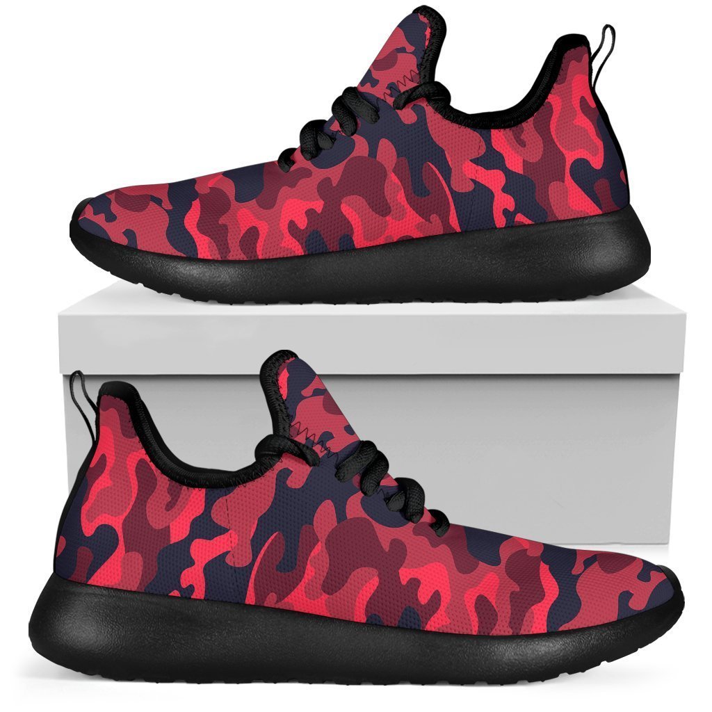 Red Pink And Black Camouflage Print Mesh Knit Shoes GearFrost