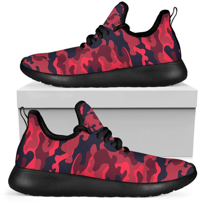 Red Pink And Black Camouflage Print Mesh Knit Shoes GearFrost