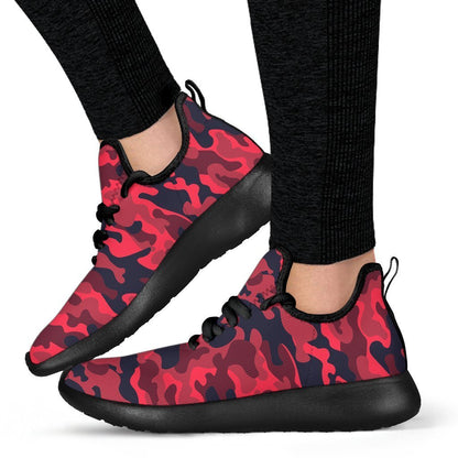 Red Pink And Black Camouflage Print Mesh Knit Shoes GearFrost