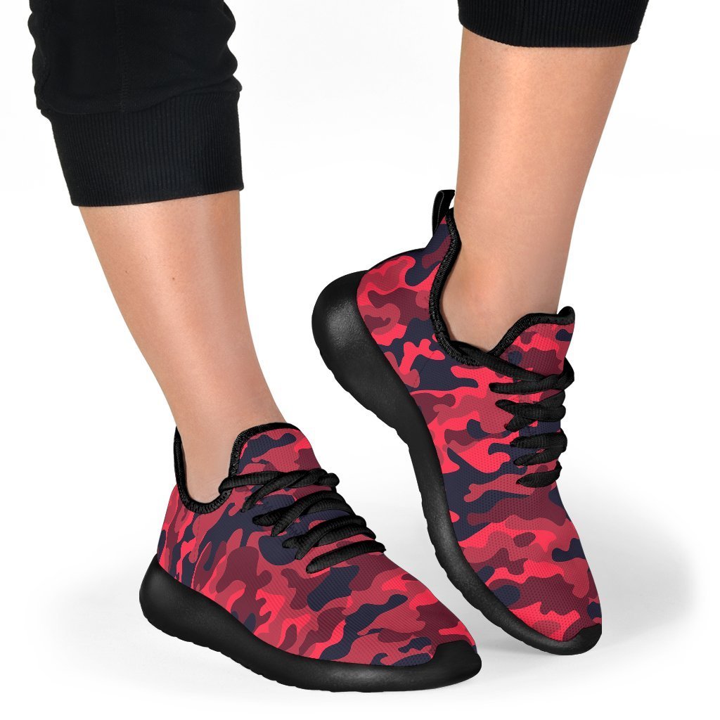 Red Pink And Black Camouflage Print Mesh Knit Shoes GearFrost