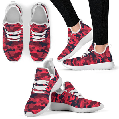 Red Pink And Black Camouflage Print Mesh Knit Shoes GearFrost