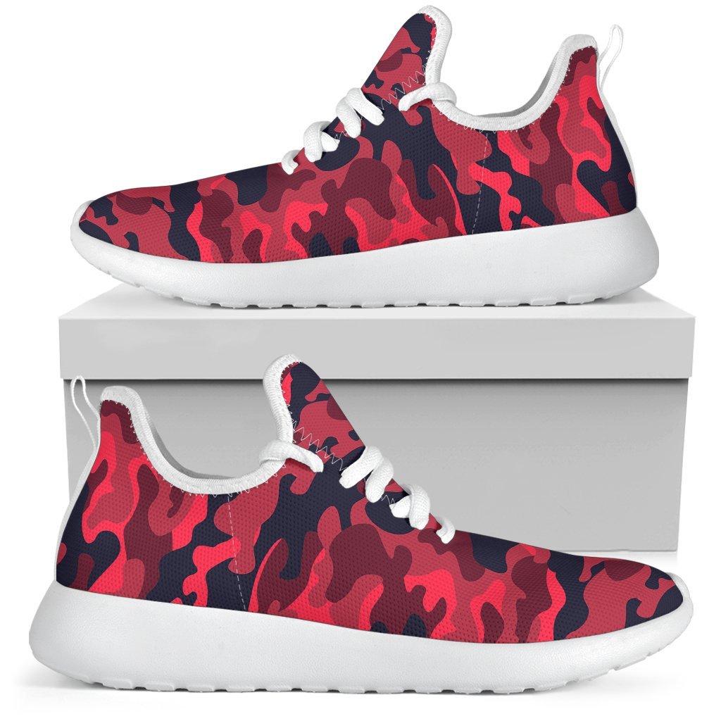 Red Pink And Black Camouflage Print Mesh Knit Shoes GearFrost
