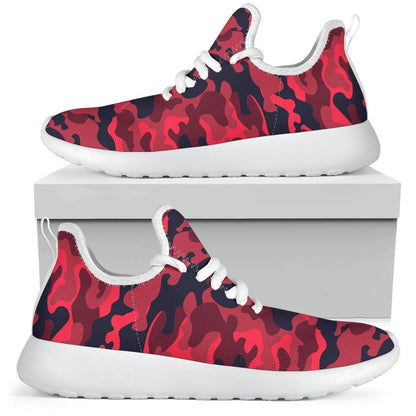 Red Pink And Black Camouflage Print Mesh Knit Shoes GearFrost
