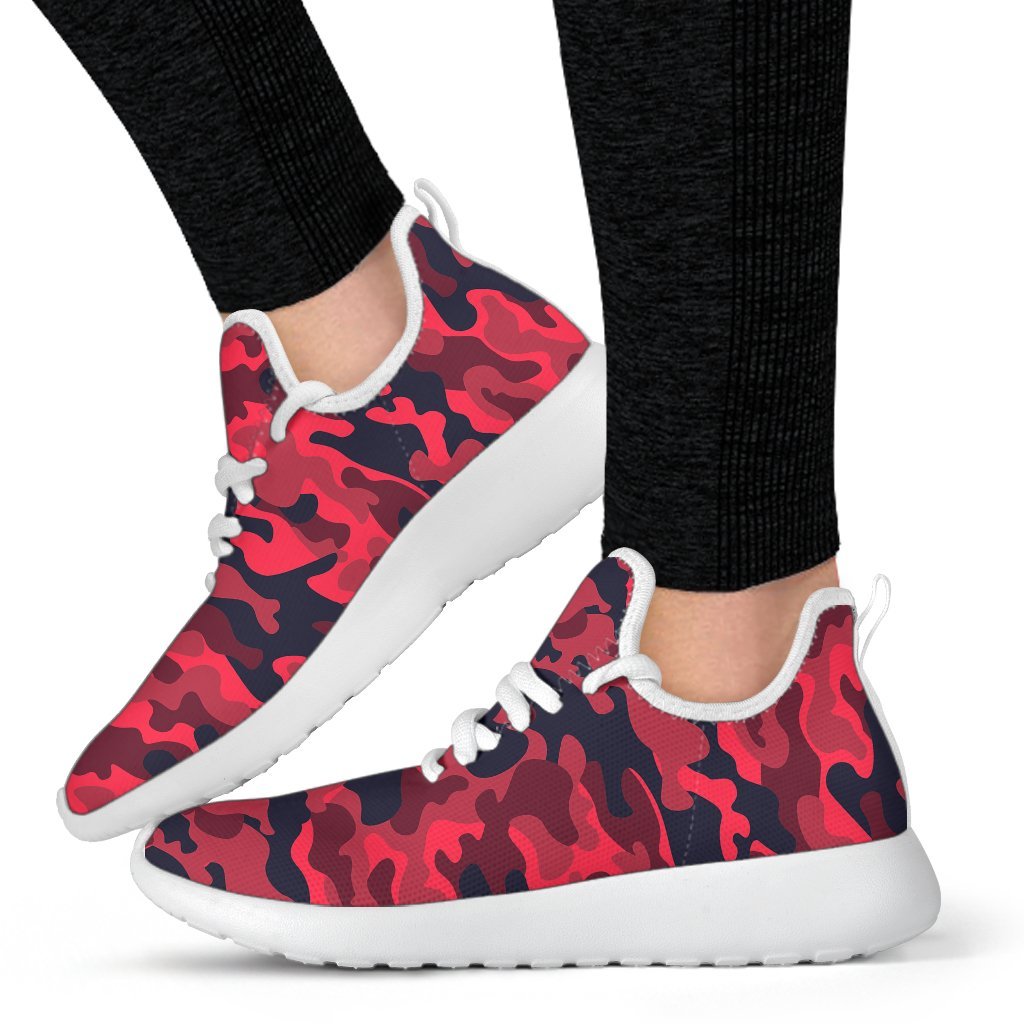 Red Pink And Black Camouflage Print Mesh Knit Shoes GearFrost