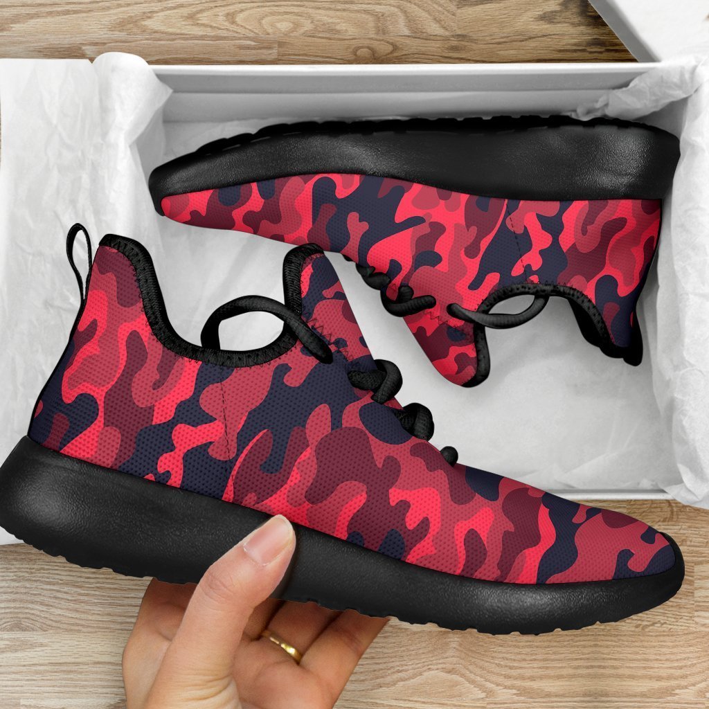 Red Pink And Black Camouflage Print Mesh Knit Shoes GearFrost