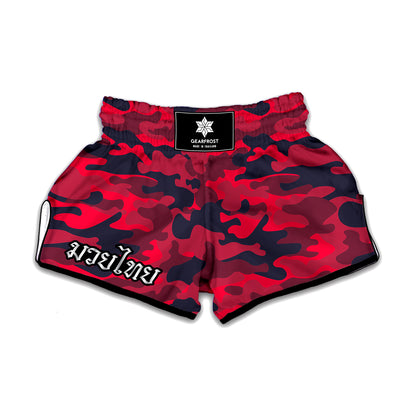 Red Pink And Black Camouflage Print Muay Thai Boxing Shorts