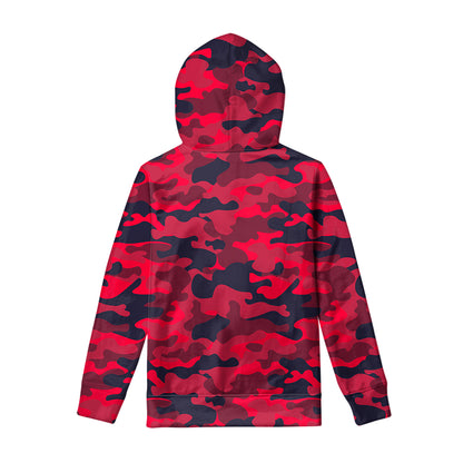 Red Pink And Black Camouflage Print Pullover Hoodie
