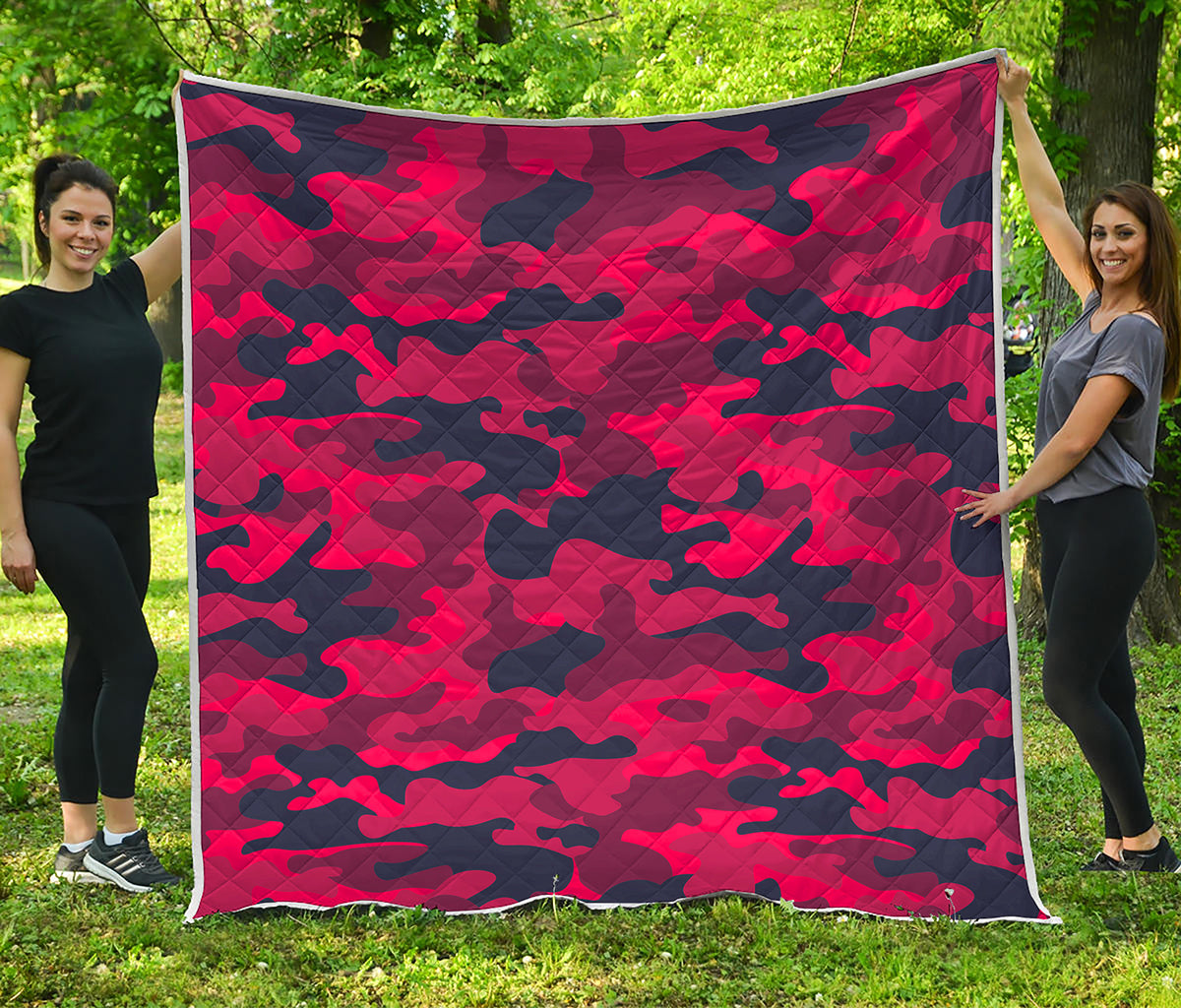 Red Pink And Black Camouflage Print Quilt