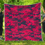 Red Pink And Black Camouflage Print Quilt
