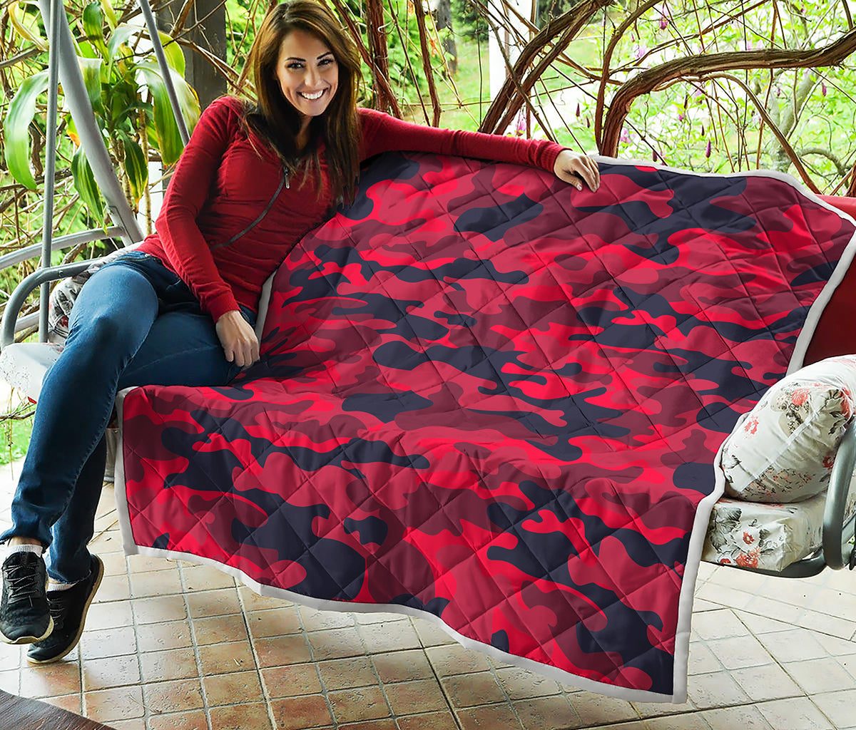 Red Pink And Black Camouflage Print Quilt