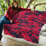 Red Pink And Black Camouflage Print Quilt
