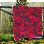 Red Pink And Black Camouflage Print Quilt