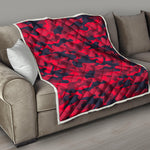 Red Pink And Black Camouflage Print Quilt