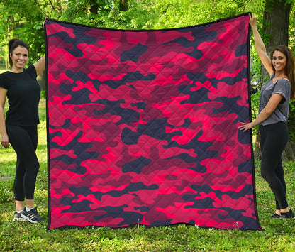 Red Pink And Black Camouflage Print Quilt