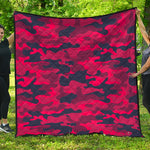 Red Pink And Black Camouflage Print Quilt