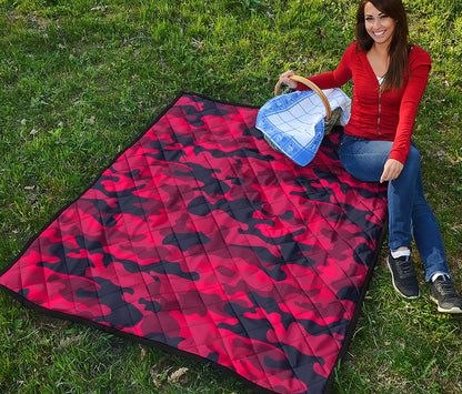Red Pink And Black Camouflage Print Quilt