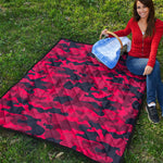 Red Pink And Black Camouflage Print Quilt