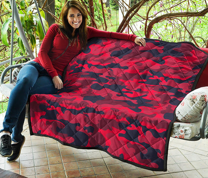 Red Pink And Black Camouflage Print Quilt