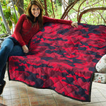 Red Pink And Black Camouflage Print Quilt