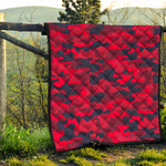 Red Pink And Black Camouflage Print Quilt