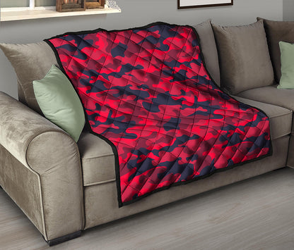 Red Pink And Black Camouflage Print Quilt