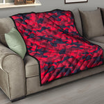 Red Pink And Black Camouflage Print Quilt