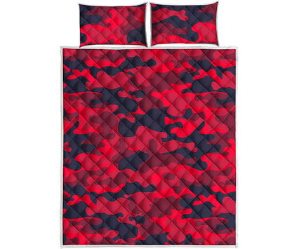 Red Pink And Black Camouflage Print Quilt Bed Set