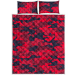 Red Pink And Black Camouflage Print Quilt Bed Set