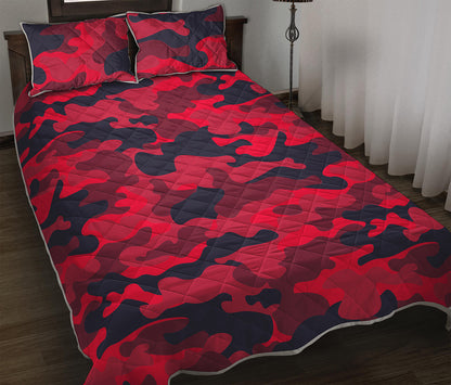 Red Pink And Black Camouflage Print Quilt Bed Set