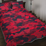 Red Pink And Black Camouflage Print Quilt Bed Set
