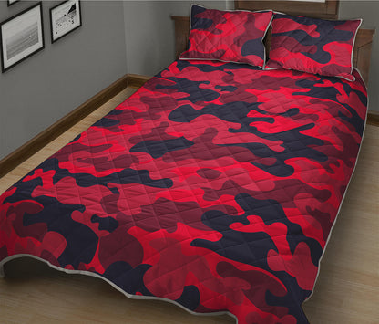 Red Pink And Black Camouflage Print Quilt Bed Set