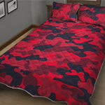 Red Pink And Black Camouflage Print Quilt Bed Set