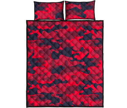 Red Pink And Black Camouflage Print Quilt Bed Set