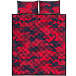 Red Pink And Black Camouflage Print Quilt Bed Set