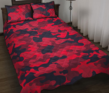 Red Pink And Black Camouflage Print Quilt Bed Set