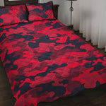 Red Pink And Black Camouflage Print Quilt Bed Set