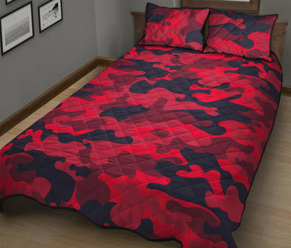 Red Pink And Black Camouflage Print Quilt Bed Set