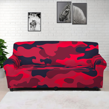 Red Pink And Black Camouflage Print Sofa Cover
