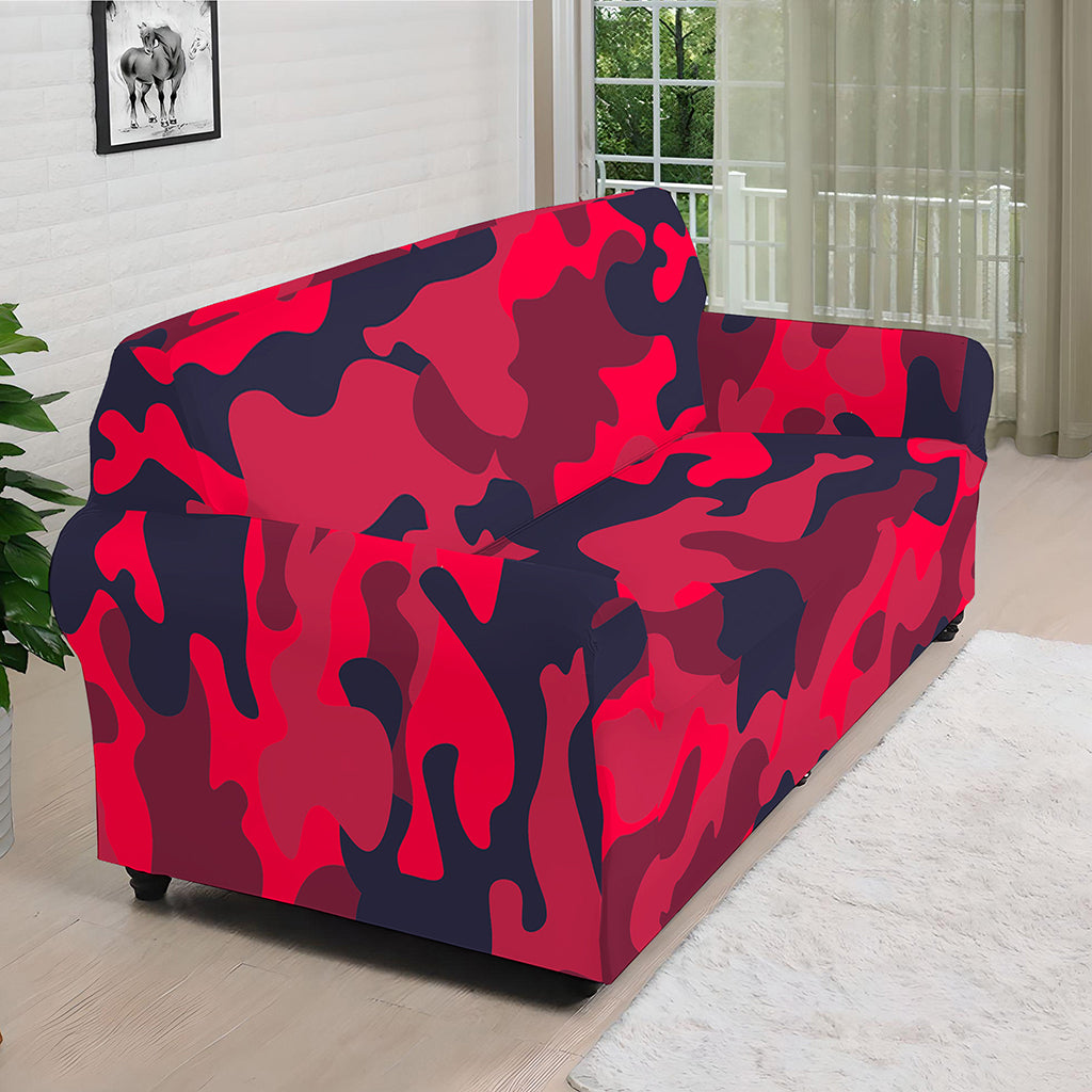 Red Pink And Black Camouflage Print Sofa Cover