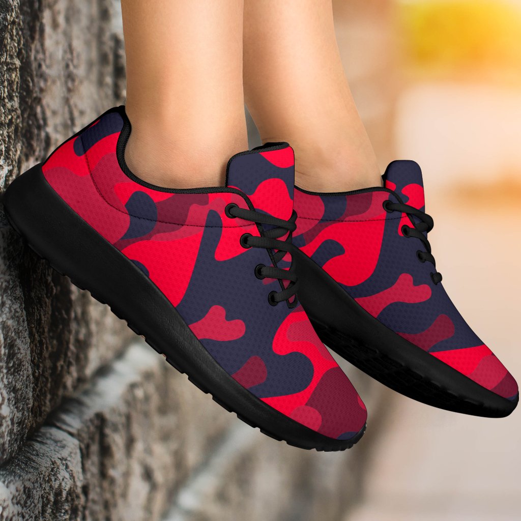 Red Pink And Black Camouflage Print Sport Shoes GearFrost