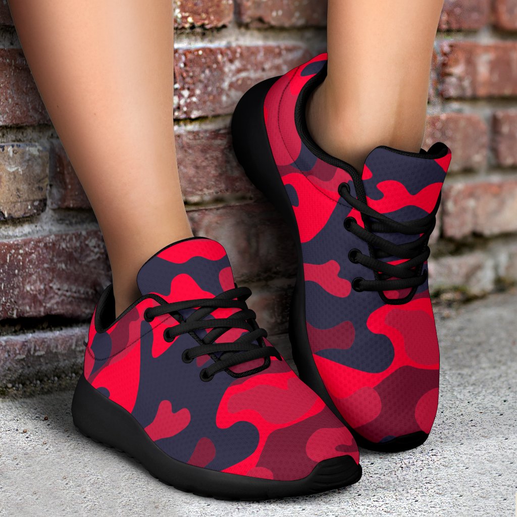 Red Pink And Black Camouflage Print Sport Shoes GearFrost