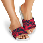 Red Pink And Black Camouflage Print White Slide Sandals