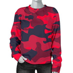 Red Pink And Black Camouflage Print Women's Crewneck Sweatshirt GearFrost