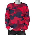 Red Pink And Black Camouflage Print Women's Crewneck Sweatshirt GearFrost