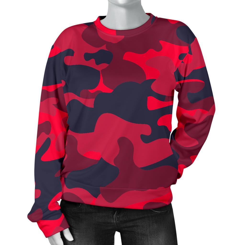 Red Pink And Black Camouflage Print Women's Crewneck Sweatshirt GearFrost