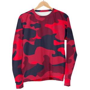 Red Pink And Black Camouflage Print Women's Crewneck Sweatshirt GearFrost