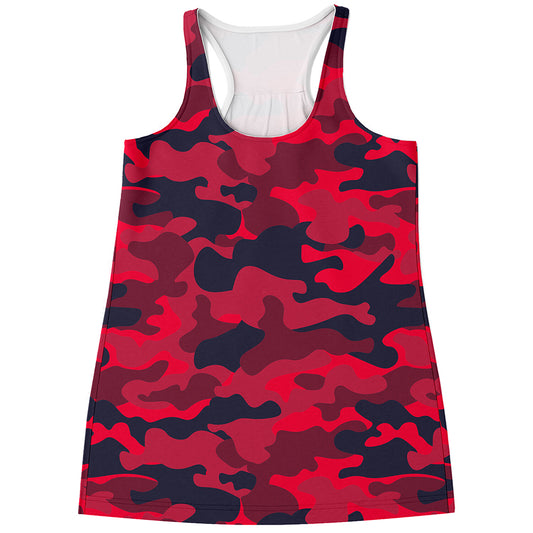 Red Pink And Black Camouflage Print Women's Racerback Tank Top
