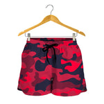 Red Pink And Black Camouflage Print Women's Shorts