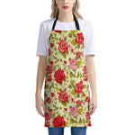 Red Pink Rose Floral Pattern Print Apron